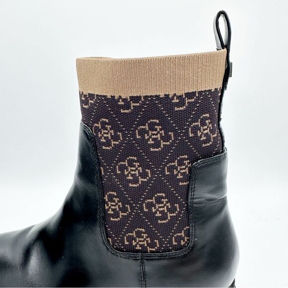 GUESS Women's Keanna Knit Detail Pull-On Lug Sole Faux Leather Chelsea Boots 8.5 - Picture 7 of 16